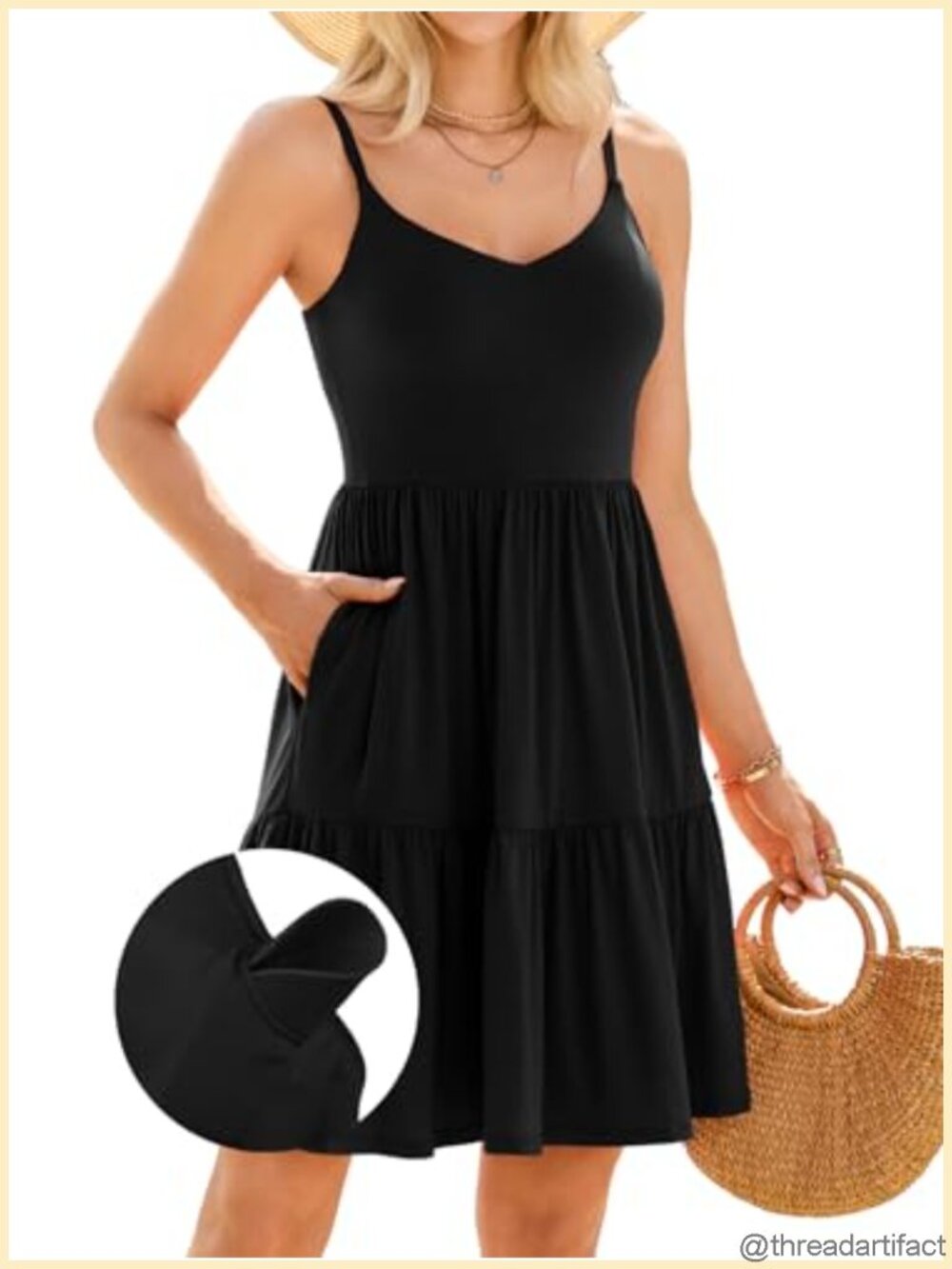 Women's Cami Sundress with Built-in Bra and Pockets Tiered A-Line